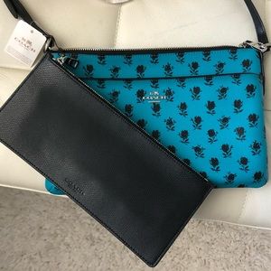 rare coach teal floral crossbody
